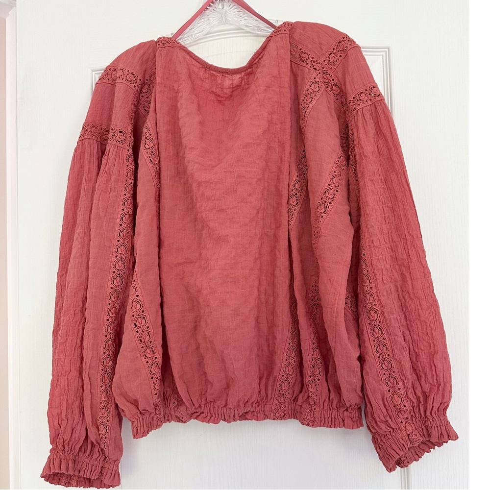 Free People Maria Embroidered Lace Inset Boho Top - Picture 10 of 11